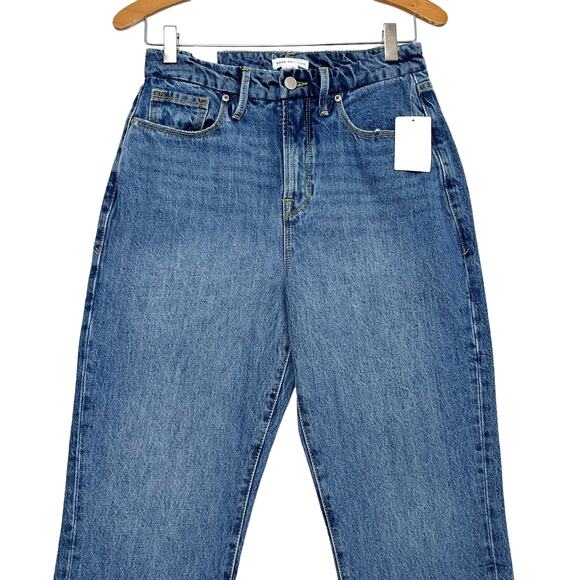 Good American Good Boy Jean Sz 2 26 Distressed High Rise Side Slit Stretch Denim - Picture 3 of 12